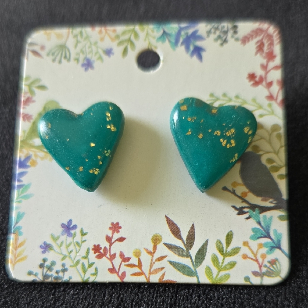 Heart Shaped Green Earrings with Gold Accents